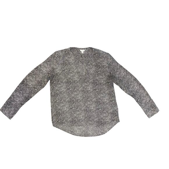 Calvin Klein  Blouse black and white print 1/4 button up  medium career office - Picture 1 of 4